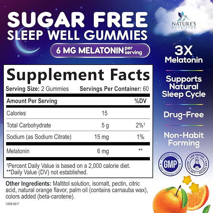 Melatonin Sleep Gummies - 6mg Per Serving - Sugar-Free Sleep Support Melatonin Gummy for Adults - Extra Strength Sleeping Gummy Supplement - Supports Restful Sleep - Tasty Orange Flavor - 120 Gummies