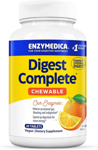 Enzymedica Digest Complete Chewable, Digestive Enzymes, Orange Flavor, 30 Tablets