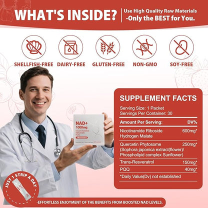 1000mg High-Potency NAD Liquid Supplement, Nicotinamide Riboside & Resveratrol with PQQ, Boosts Cellular Energy, Focus & Healthy Aging - 2 Pc