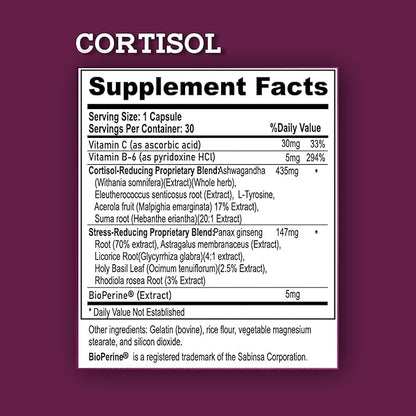 Cortisol Supplements for Women & Men | Ashwagandha Extract, Rhodiola & Adrenal Support Blend | Cortisol Manager & Reducer for Stress, Mood & Sleep Calm | Cortisol Health with Adaptogens, 30 Count