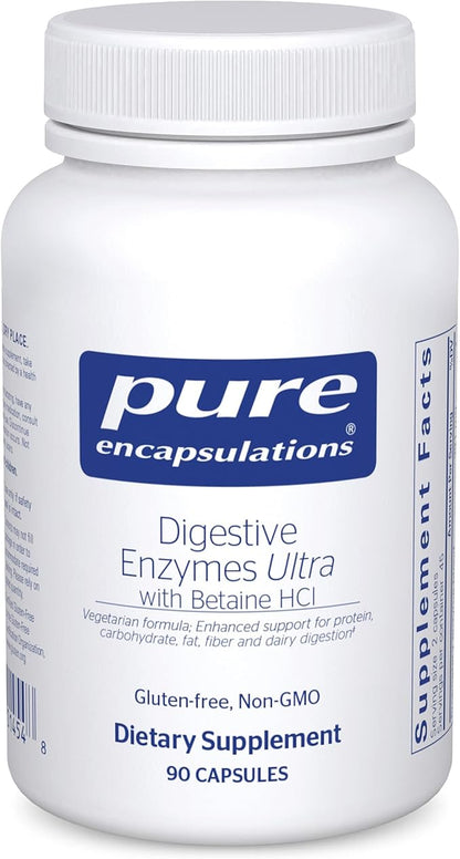Pure Encapsulations Digestive Enzymes Ultra with Betaine HCl - Vegetarian Digestive Enzyme Supplement to Support Protein, Carb, Fiber, and Dairy Digestion* - 90 Capsules