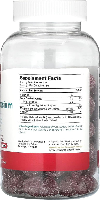 Chapter One Magnesium Gummies, High Dose Magnesium for Kids, Calm Kids Magnesium, Magnesium Gummies for Women and Men, Certified Kosher (Raspberry 120 Count)
