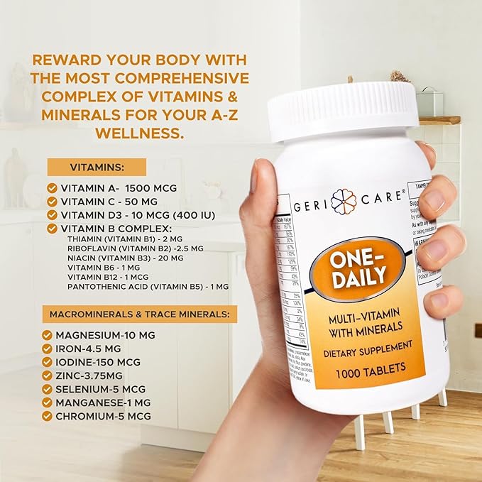 GeriCare One-Daily Multivitamins with Minerals for Men & Women (1000 Tablets) High-Potency Multi-Vitamin & Multimineral Dietary Supplement for Immunity, Energy| Complete Daily Nutritional Support