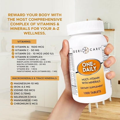 GeriCare One-Daily Multivitamins with Minerals for Men & Women (1000 Tablets) High-Potency Multi-Vitamin & Multimineral Dietary Supplement for Immunity, Energy| Complete Daily Nutritional Support