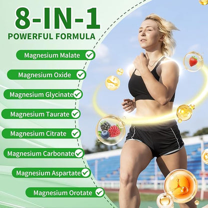 Magnesium Complex Gummies 8 Elemental 1000mg - Magnesium Glycinate, Citrate, Malate, Taurate, Supports Bones, Muscle, Nerve Health, for Women & Men, Vegan Non-GMO, Mixed Flavors, 120 Count