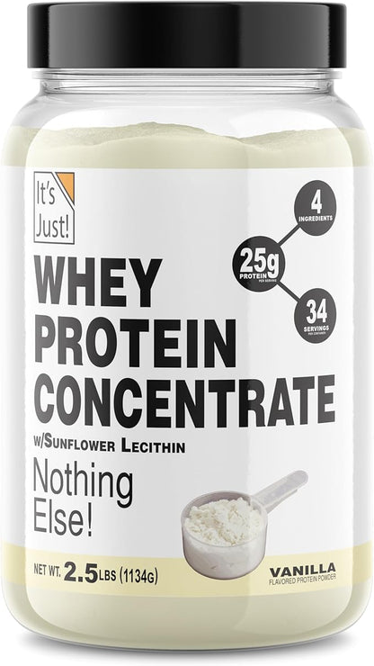 It's Just! - 100% Whey Protein Concentrate, Made in USA, Premium WPC-80, Natural Vanilla Flavor (2.5 Pound, Vanilla)