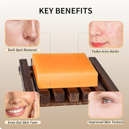 Kojic Acid Soap for Dark Spot Remover Bars with Turmeric, Vitamin C, Retinol, Collagen with Hyaluronic Acid, Vitamin E, Shea Butter, Castile Olive Oil - 3.52 OZ x 2 Bars with Bag