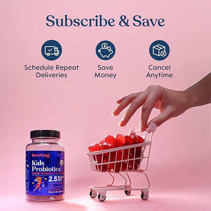 LOVEBUG Kids Probiotic Gummies – Organic Chewable Probiotics for Kids Aged 4+, Soil-Based Children’s Probiotic for Gut Health, Constipation, Digestive & Immune Support, Vegan, 30 Chews, Strawberry