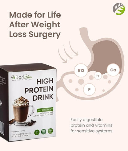 BariSlim High Protein Shake - Delicious & Nutritious Meal Replacement Shake - Low Sugar & Carb - Formulated for Bariatric Patients & Post-Weight Loss Surgery Support | Hot Chocolate (9 oz)