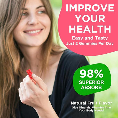 Calcium Magnesium Zinc Gummies with Vitamin D3, Sugar Free Calcium Gummies for Women Men, Raspberry Flavor - 60 Count