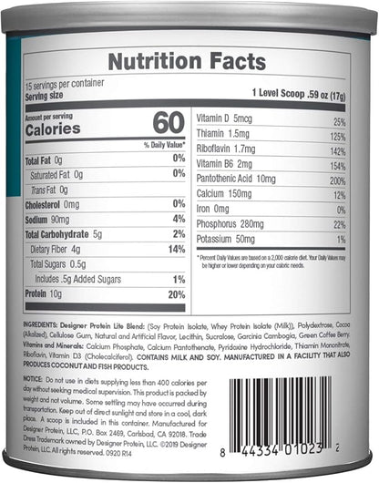 Designer Wellness, Designer Lite, Low Calorie Natural Protein, Prebiotic Fiber, Key Vitamins & Minerals, Chocolate Cookies & Cream, 9.03 Ounces