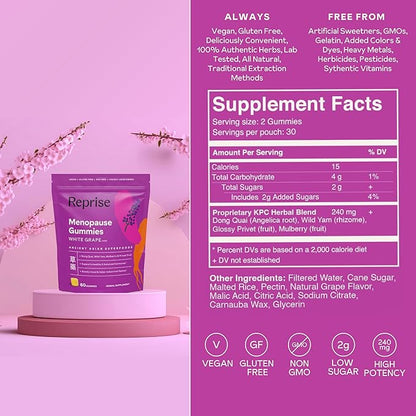 Menopause Gummies for Women | Healthy, Balanced Hormones | Reduce Hot Flashes, Night Sweats | Boosts Mood, Vitality, Energy| Dong Quai, Wild Yam, Mulberry, Privet Fruit | Low Sugar Chews, 60 Gummies