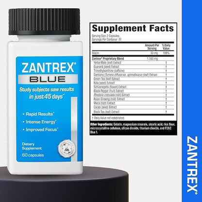 Zantrex Blue Energy & Thermogenesis Boost Energy | Weight Loss Supplement for Appetite Control, Increased Calorie Burn and Supports GLP-1 Levels | 120 Capsules