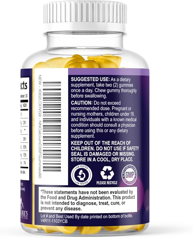Calcium Supplement Gummies - Sugar Free Calcium Gummy with Vitamin D3 for Best Absorption - Supports Immune Health, Bones & Teeth - Nature's Calcium Chews for Women & Men - Orange Flavor - 60 Gummies