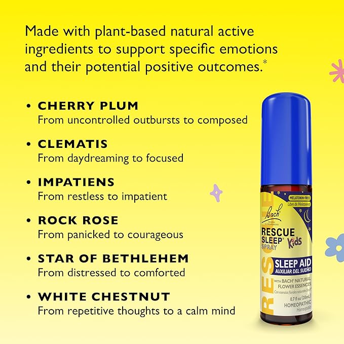 Bach RESCUE Sleep Kids Spray, Melatonin-Free, Sleep Aid for Children, Homeopathic, Flower Essences, 20mL