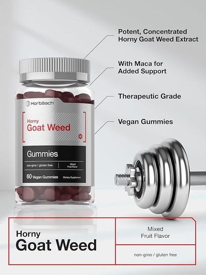 Horbäach Horny Goat Weed for Men and Women | 60 Gummies | Mixed Fruit Flavor | Includes Maca | Vegan, Non-GMO, and Gluten Free Formula