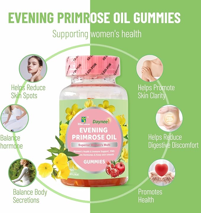 Evening Primrose Oil Gummies, Superior Women's Multi, Support PMS Balances Hormones & Keep Skin Smooth, 60 Count