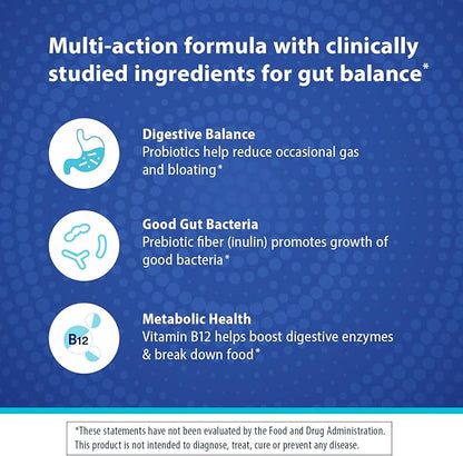Florastor Prebiotic and Probiotic Gummies, Digestive and Metabolic Support Probiotic Blend for Multi-Action Digestive Health Care, with Vitamin B12, 56 Gummies