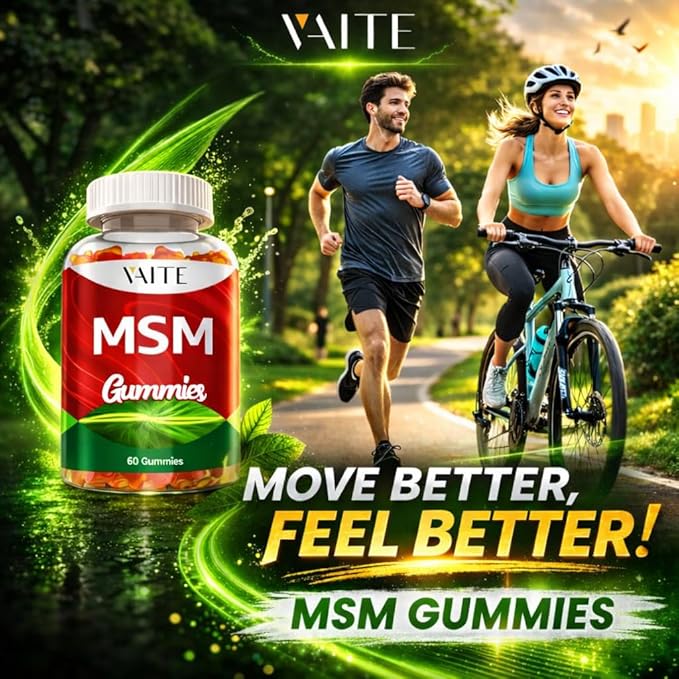 VAITE MSM Supplements for Men & Women 2000mg - Joint Support, Hair, Skin & Nails, Sulfur Supplement - Vegan, Non-GMO, Gluten-Free - Skip Hard-to-Swallow Capsules & Powder - Easy to Take 60 Gummies