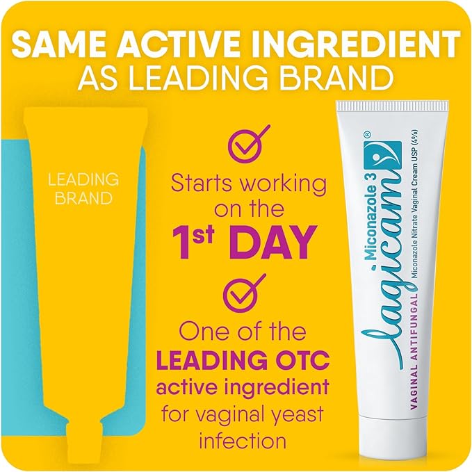 Lagicam 3 Day Yeast Infection Treatment for Women, Start Working on The 1st Day, Miconazole Nitrate, Antifungal Vaginal Cream for Itching and Irritation, 3 Disposable Applicators & Cream (Pack of 2)