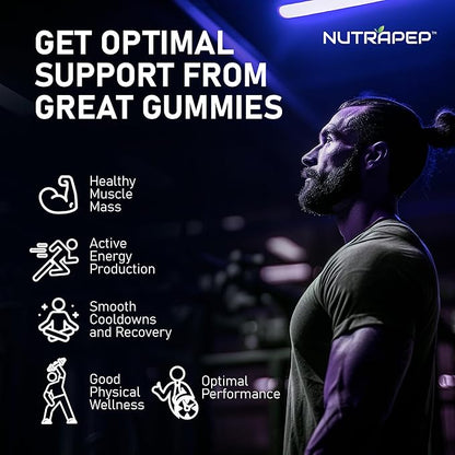 NutraPep Creatine Monohydrate Gummies 5g for Men Women - with L-Taurine Betaine Anhydrous Alpha-GPC BCAA 2:1:1 - Sugar-Free Gluten Free Chewable Creatine Supplement Bites
