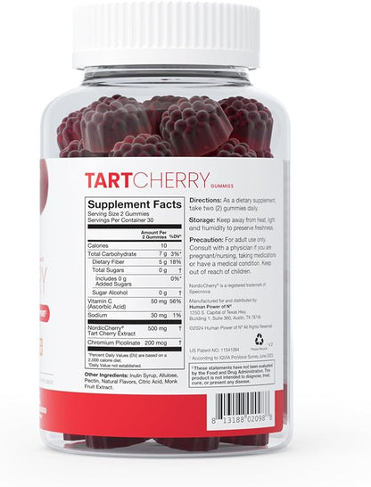Humann Tart Cherry Gummies - Uric Acid, Immunity, Inflammation & Metabolic Health Support – NSF Certified Sport, Powerful Antioxidant & Non-GMO - from Maker of SuperBeets - 60 Sugar-Free Vegan Gummy
