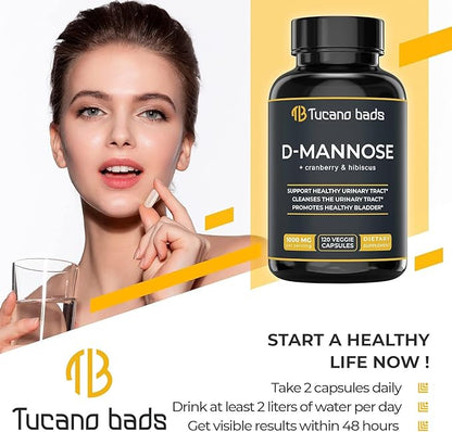 Urinary Tract Infection Treatments D Mannose 1000mg Capsules - Potent D-Mannose & Cranberry Pills with Hibiscus Extract - Healthy Bladder Control, Strength Urinary Tract Support (120 Capsules)