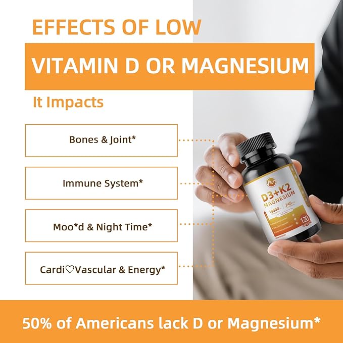 M inch Vitamin D3 K2 with Magnesium, Vitamin D3 10000 IU, Vitamin K2 MK-7 240 mcg, 6-in-1 K2 D3 Vitamin Supplement with Quercetin for Bone, Immune & Moo*d Support, Highly Bioavailable, 120 Capsules
