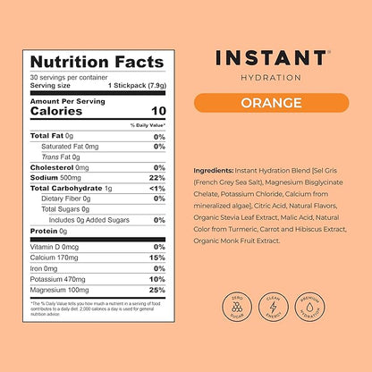 Instant Hydration Electrolytes Powder Packets - Citrus Orange Drink Mix - Zero Sugar - Keto, Vegan, Gluten-Free, Non-GMO - Boost Recovery, Brain Health, Muscle & Tissue Support- 30 Sticks