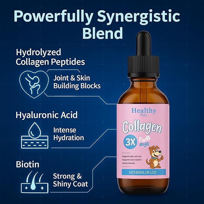 Premium Liquid Collagen for Dogs - Skin & Coat Supplement with Hyaluronic Acid & Biotin, Supports Joint Health, Mobility & Hydration for All Dogs, Bacon Flavor - 2 fl oz (1)