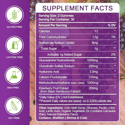 WOGORGT Glucosamine Chondroitin Gummies for Women & Men - 1500mg Glucosamine Chondroitin with MSM & Elderberry - Flexibility & Immune Support - 60 Gummies (2 Pack)
