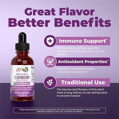 MARYRUTH'S Elderberry Liquid Drops for Adults & Kids | Immune Support | Antioxidant | Overall Wellness | Elder Berry Extract | USDA Organic | Sugar Free | Vegan | Non-GMO | Gluten Free | 1 Fl Oz