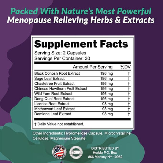 Cooling Comfort Natural Menopause and PMS Supplement - Hormonal Balance, Estrogen-Free Herbal Formula Relief for Night Sweats, Mood Swings & Vaginal Dryness - 60 Vegetable Capsules