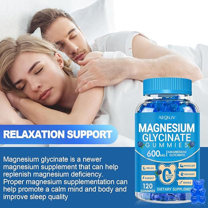 Magnesium Glycinate Gummies 600mg, Chewable Sugar Free Potassium Magnesium Gummies, Vitamin D, B6, and CoQ10 for Calm Support & Sleep for Adults, 60 Days Supply, 2 Pack