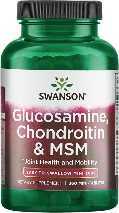 Swanson Glucosamine, Chondroitin & MSM - Cartilage & Joint Health Supplement* - Supports Mobility & Flexibility* - Easy-to-Swallow Mini Tablets - Gluten Free & Non-GMO - 360 Mini-Tablets
