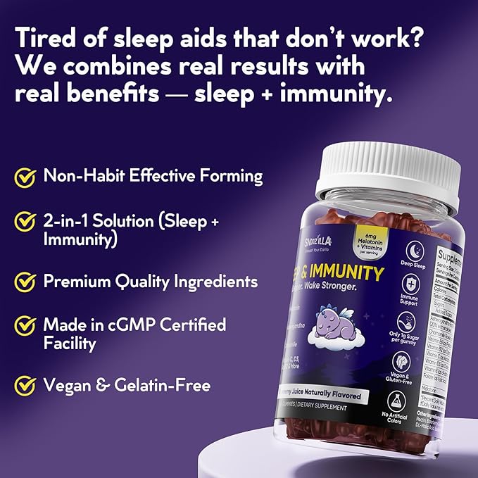 Sleep Gummies for Adults with Melatonin + Chamomile & Ashwagandha | Elderberry + Vitamins C, D3, B6, B12 & Folate | Vegan, Gluten-Free | 60 Gummies (30 Servings)
