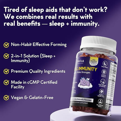 Sleep Gummies for Adults with Melatonin + Chamomile & Ashwagandha | Elderberry + Vitamins C, D3, B6, B12 & Folate | Vegan, Gluten-Free | 60 Gummies (30 Servings)