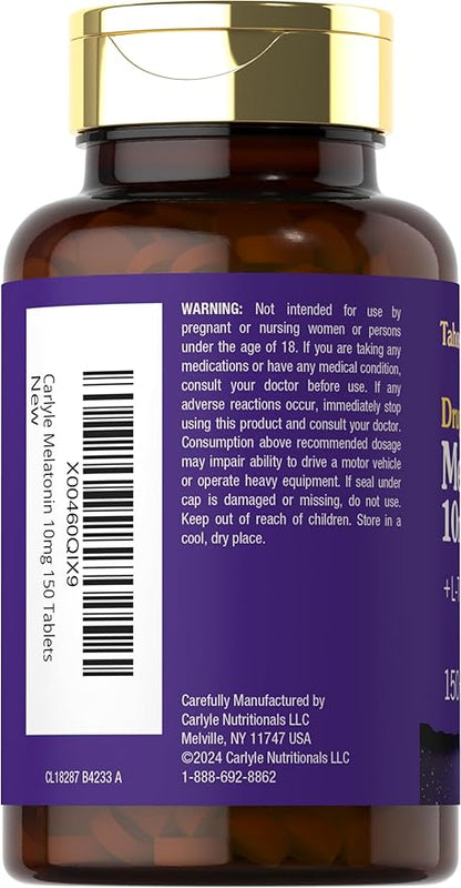 Tahoe Nutritionals Melatonin 10mg | 150 Tablets | with L-Theanine | 100% Drug Free Aid | Vegetarian, Non-GMO, Gluten Free Supplement