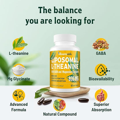 L-Theanine 800mg Supplement with GABA and Magnesium Glycinate - Natural Compound, Sleep and Relaxation (120 Softgels)