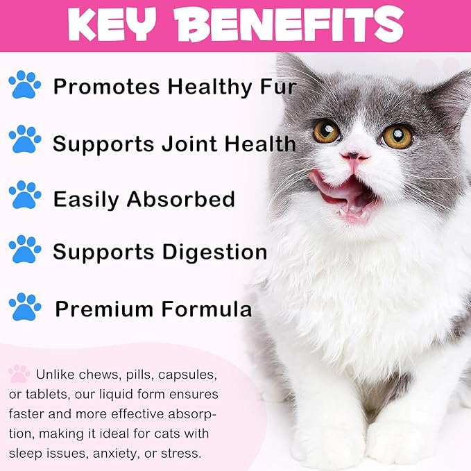 Liquid Collagen for Cats, Cats Collagen Liquid Drops with Biotin, MSM & Ginger Immunity Support, Itch Relief, Skin & Coat and Joint Health Supplement for Cat 60ml