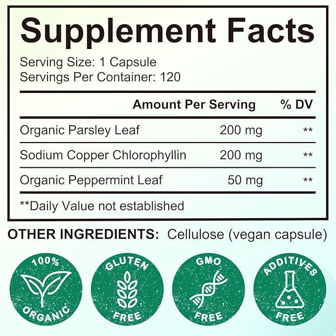 Body Deodorizing Supplement - Chlorophyll Pills for Internal Odor Control, Fresh Breath, and Digestive Support - Helps Reduce Body & Breath Odor from Within for Women and Men