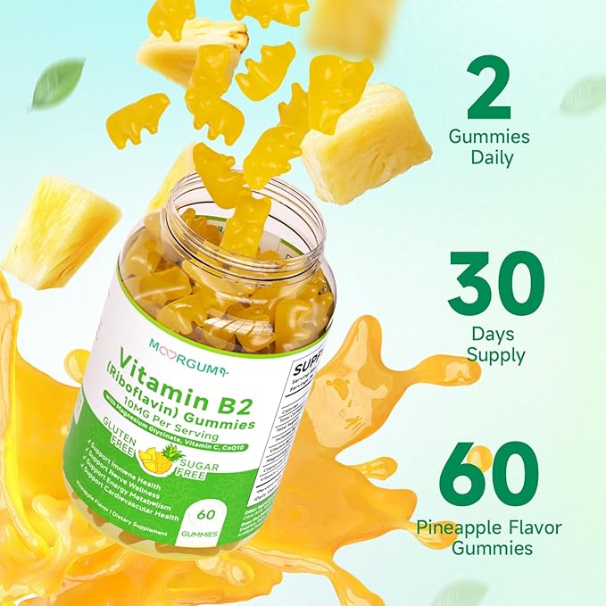 Vitamin B2 Gummies, Riboflavin Supplement for Kids & Adults, with Magnesium Glycinate, CoQ10 and Vitamina C, for Women and Men, Energy, Immune Wellness & Cellular Health Support, 60 Count