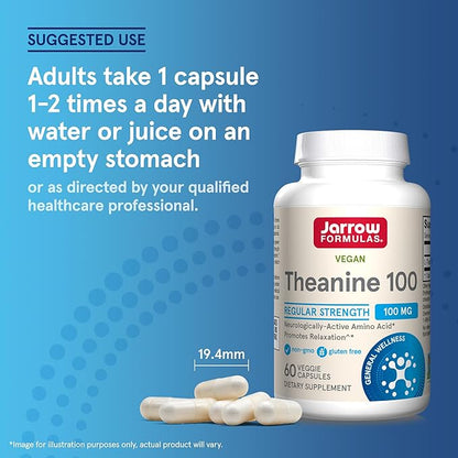 Jarrow Formulas® Regular Strength Theanine 100 mg, Dietary Supplement, 60 Capsules, 60 Day Supply