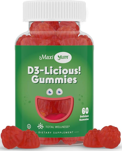 Maxi Health Vitamin D Gummies – 1000 IU Vitamin D3 Gummies – Supports Immune System, Bone & Muscle Wellness – Vegan, Kosher, Cherry Flavor, 60 Count