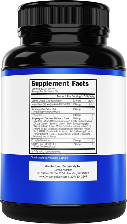 Cortisol Supplements for Women & Men with 14 in1 Blend (Magnesium, Ashwagandha, L Theanine & More) Healthy Cortisol Balance & Calm Mood Support - Third Party Tested, Non GMO, USA Made - 60 Count