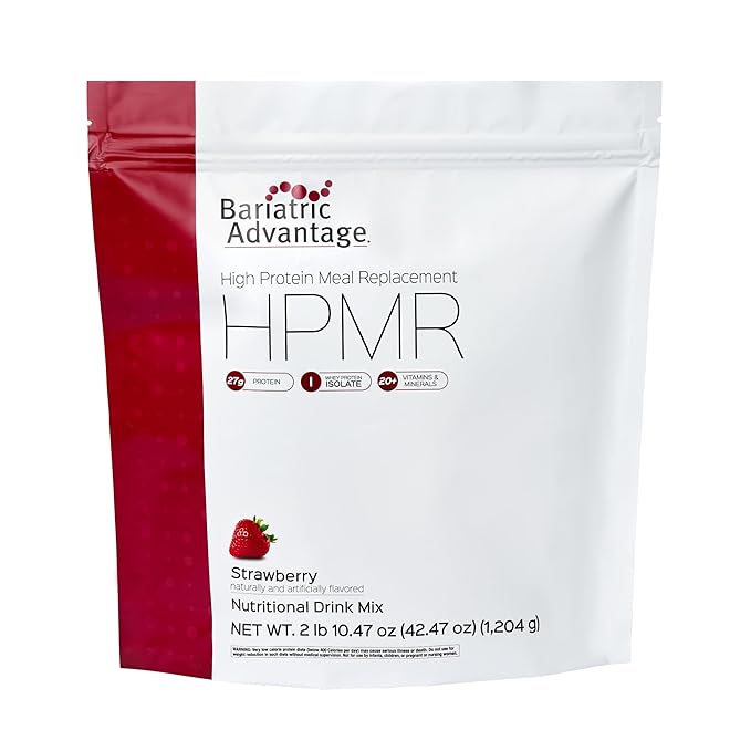 Bariatric Advantage High Protein Meal Replacement Drink Mix - Protein Powder Whey Isolate for Gastric Bypass & Sleeve Gastrectomy Patients - 28 Servings with 27 g Protein - Strawberry - 43.46 oz
