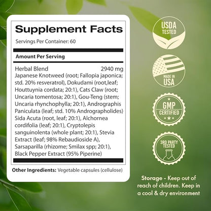 Samsara Herbs Tick Immune Support - Japanese Knotweed, Cats claw, Andrographis, Cryptolepis, Sarsaparilla, Resveratrol, Tick Bite Support 240 Capsules