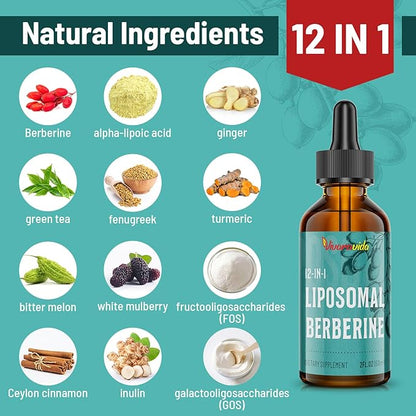 Berberine HCl Drops Supplement - Liposomal Berberine HCl Liquid- 2 fl oz