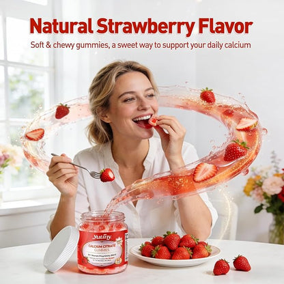 Calcium Supplement for Women Gummies 1200 mg, Calcium Citrate with Vitamin D3 K2 Magnesium Zinc, Overall Health, Sugar Free, Strawberry Flavor, 60 Chewables