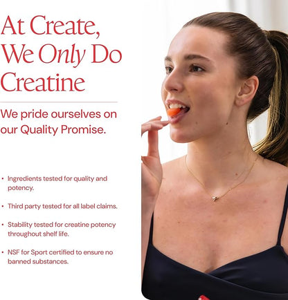 Create Creatine Monohydrate Gummies for Men & Women, Boost Focus, Strength, and Endurance, Anti-Melting Formula, Vegan, Gluten-Free, Non-GMO, 1.5g of Creatine per Gummy (Sour Cherry)